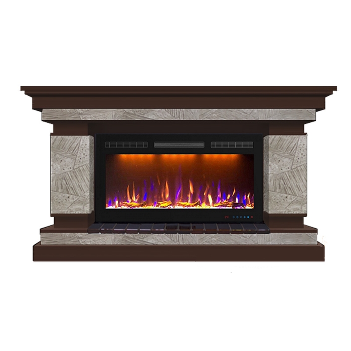 Каминокомплект Glenrich Лорд (без плитки) Crystal 50 камень марсель, шпон темный дуб