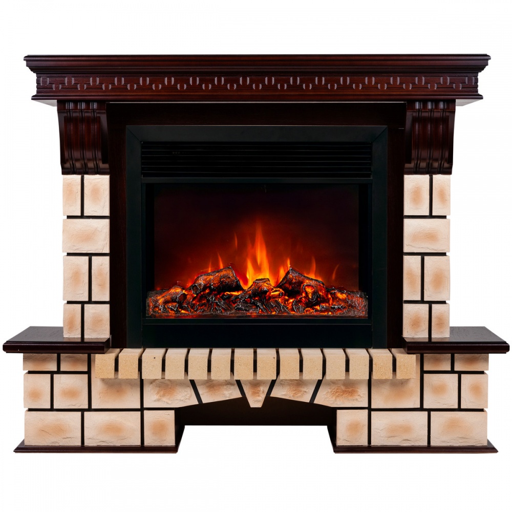 Электрокамин RealFlame Stone Brick 26 AO с очагом Moonblaze Deluxe Black
