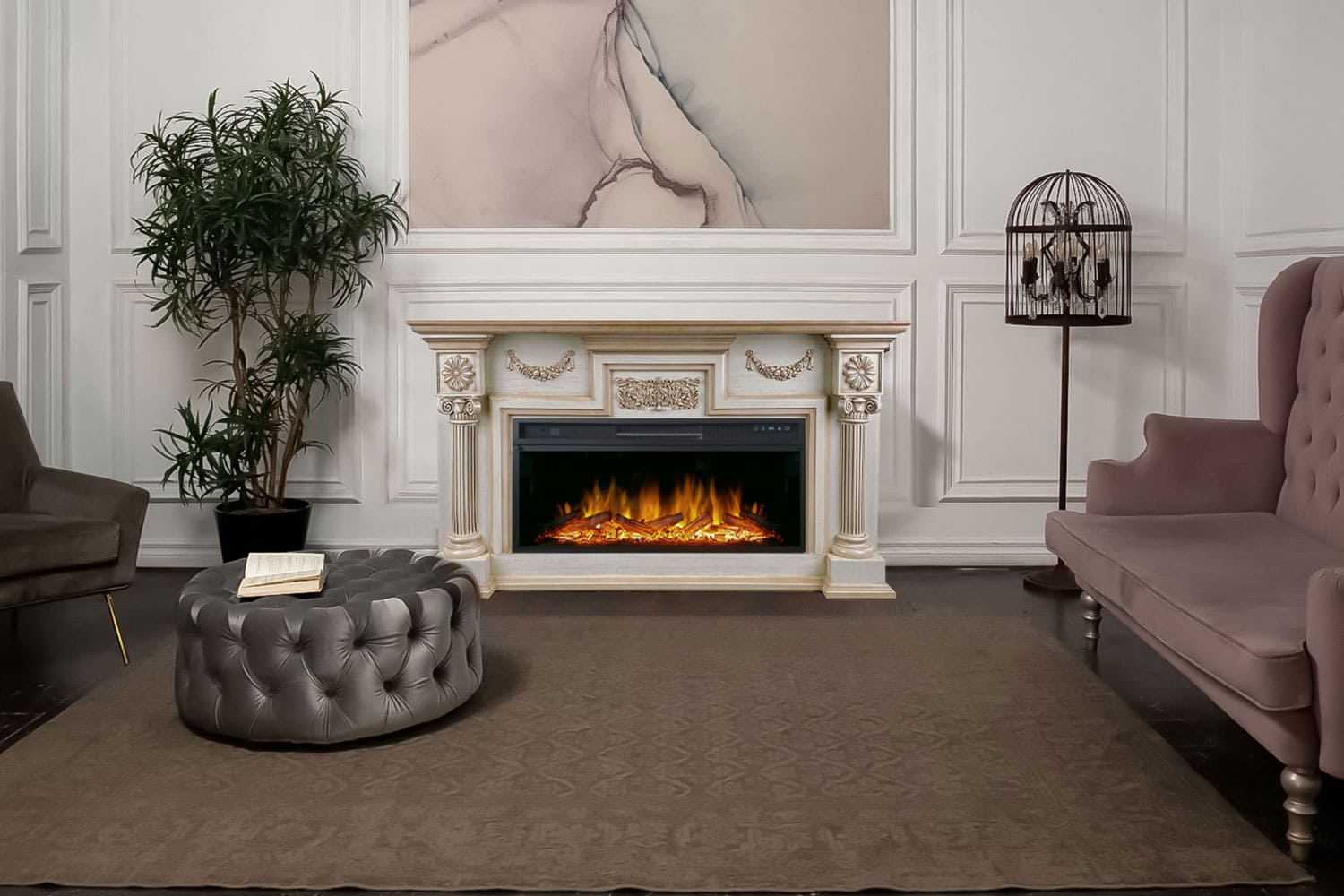 Каминокомплект Royal Flame  London - Слоновая кость с патиной с очагом Dioramic 28 LED FX