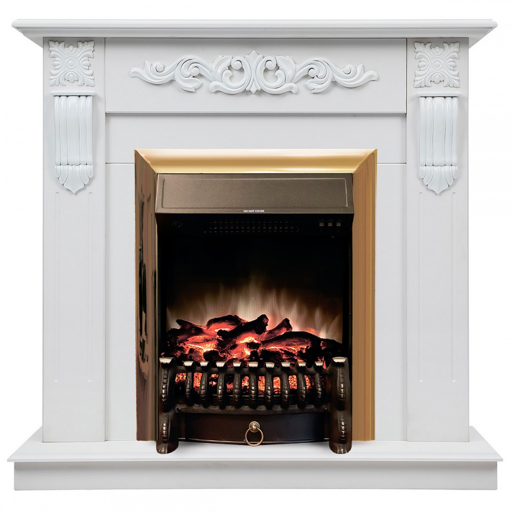 Электрокамин RealFlame Dominica WT с очагом Fobos Lux Brass