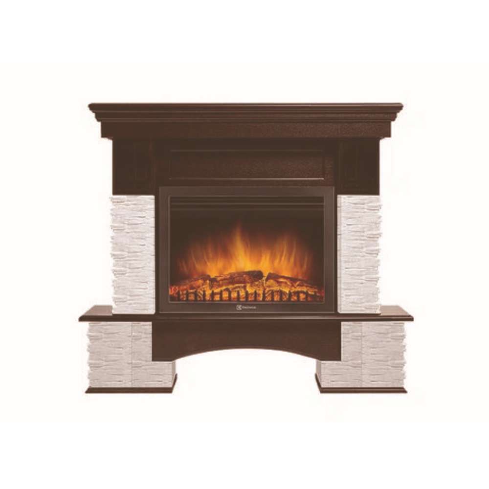 Каминокомплект Electrolux Pietra 25U (угловой) с очагом EFP/P-2720RLS камень белый, шпон темный дуб