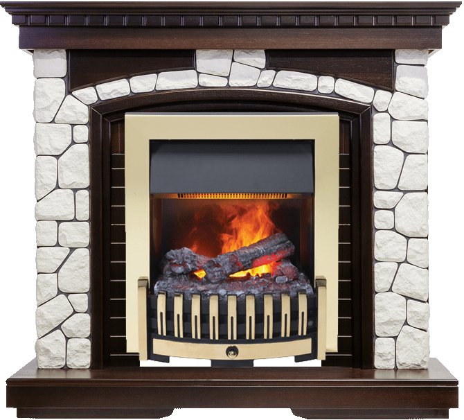 Каминокомплект Dimplex Glasgow - Темный дуб / Белый с очагом Danville Brass FB2