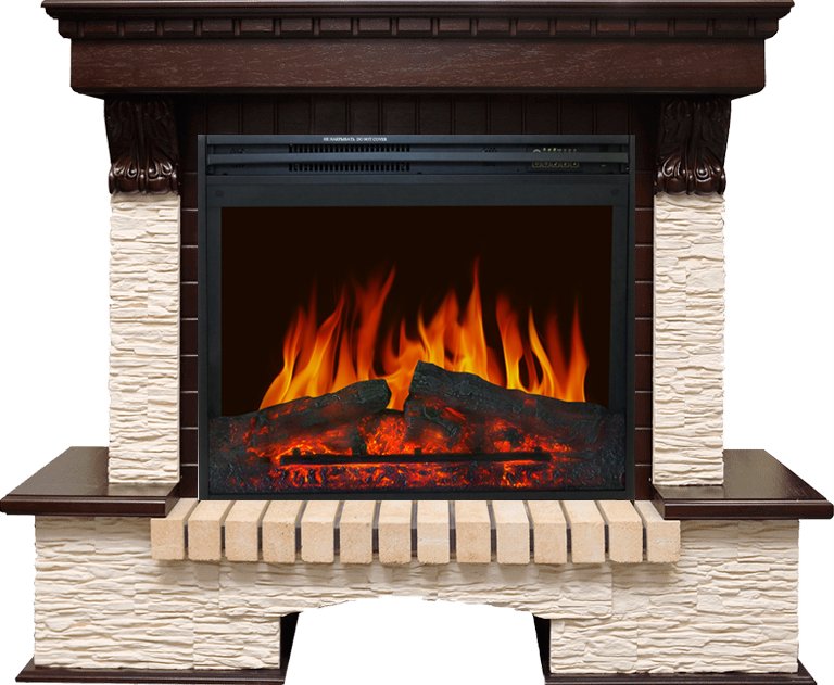 Каминокомплект Royal Flame  Pierre Luxe угловой - Темный дуб / Сланец бежевый с очагом Jupiter FX New