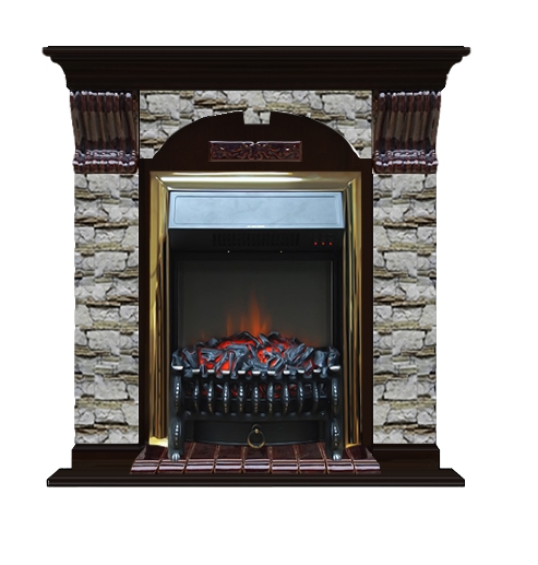 Каминокомплект Glenrich Арочный Fobos brass камень Алтай, шпон венге