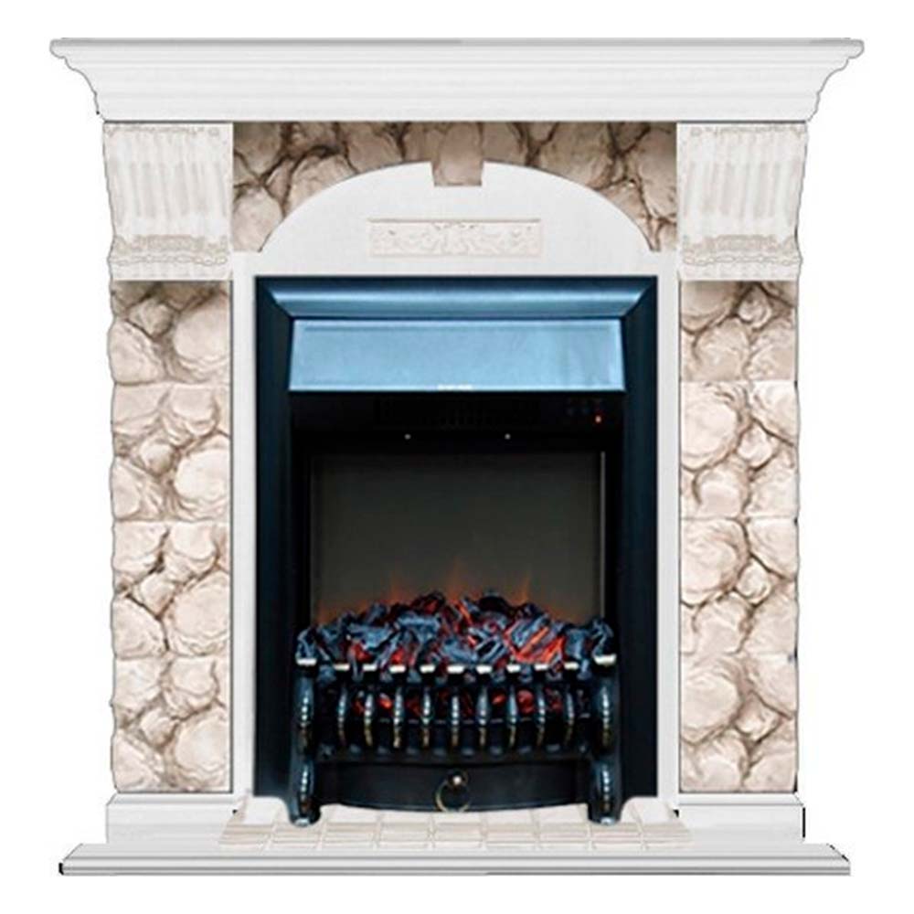 Каминокомплект Glenrich Арочный Magestic brass камень Карелия, шпон белый