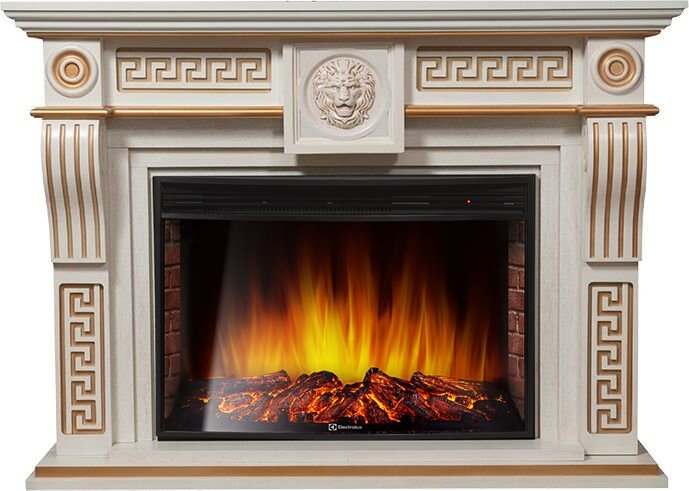 Каминокомплект Electrolux Vittoriano 30 с очагом EFP/P-3320RLS белёный дуб с золотой патиной