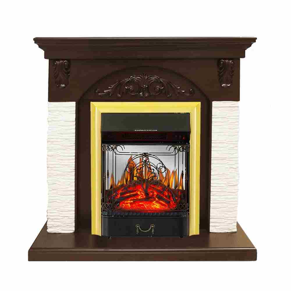 Каминокомплект Royal Flame  Bern Сланец мелкий белый / Темный дуб с очагом Majestic FX M Brass