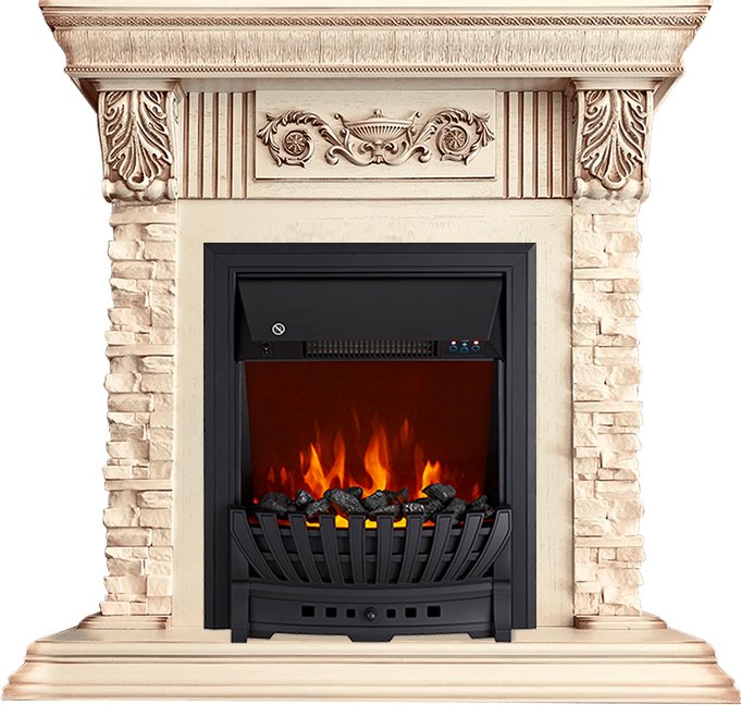 Каминокомплект Royal Flame  Luxemburg (каменный) - Сланец/Cлоновая кость с патиной с очагом Aspen Black