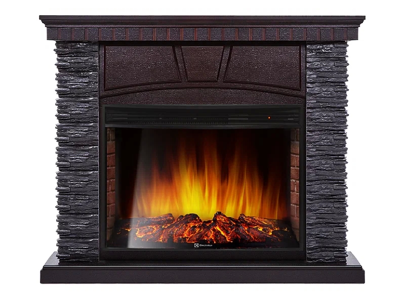 Каминокомплект Electrolux Porto 25U (угловой) с очагом EFP/P-2720RLS камень черный, шпон венге