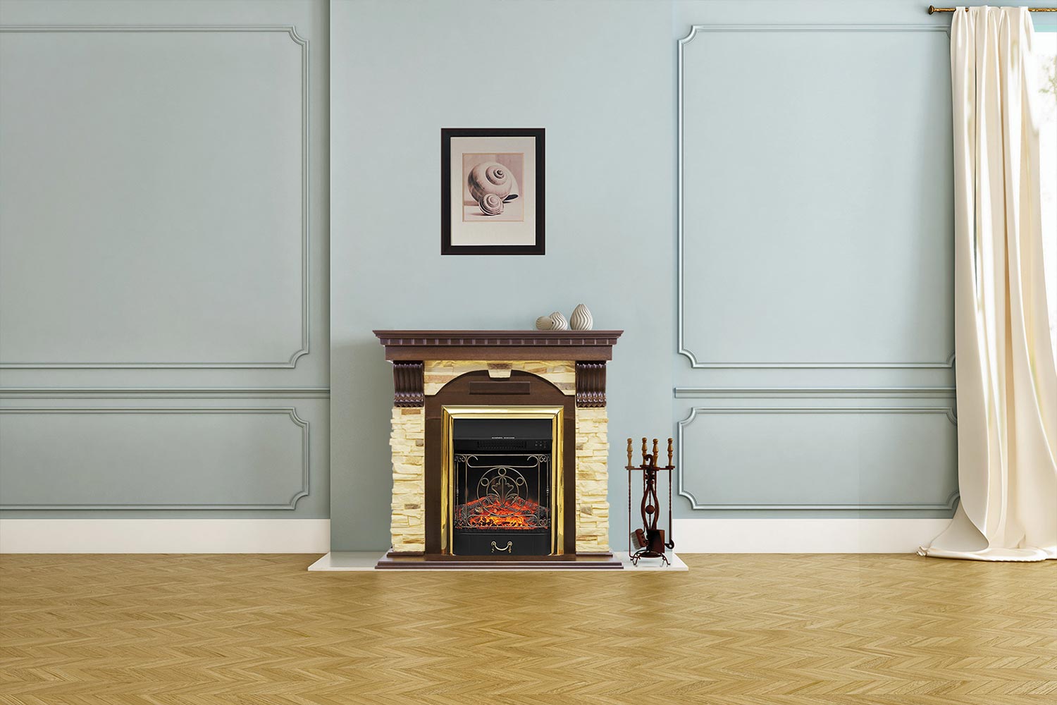 Каминокомплект Royal Flame  Dublin -  Дуб / Сланец с очагом Aspen Black