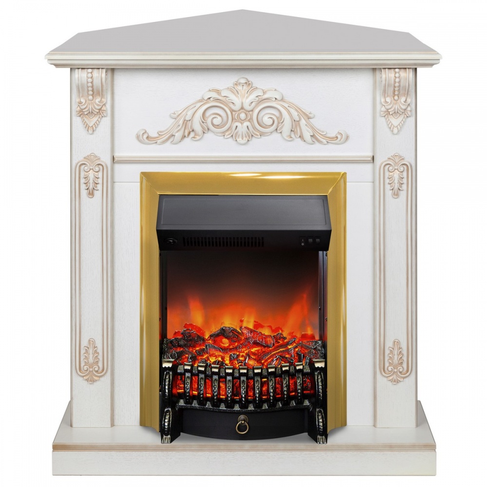 Электрокамин RealFlame  Anita Corner WT с очагом Fobos Lux Brass