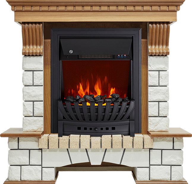 Каминокомплект Royal Flame  Pierre Luxe - Дуб / Белый с очагом Aspen Black