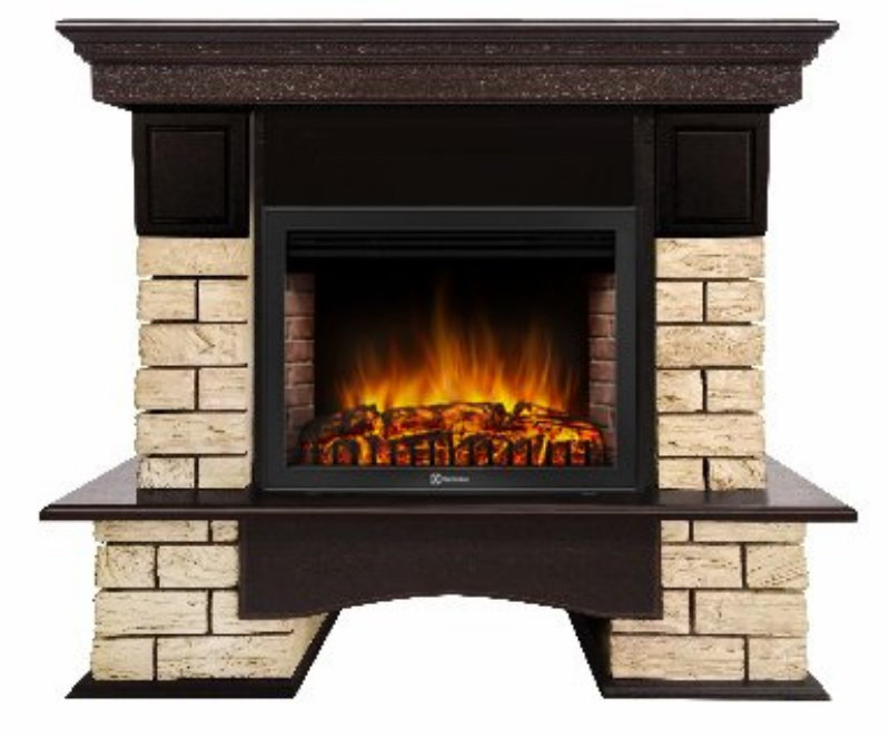Каминокомплект Electrolux Forte Wood 30 U (угловой) с очагом EFP/P-3020LS камень коричневый, шпон темный дуб