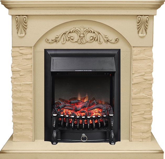Каминокомплект Royal Flame  Bern Сланец крупный бежевый / Алебастр темная патина с очагом Fobos FX Black