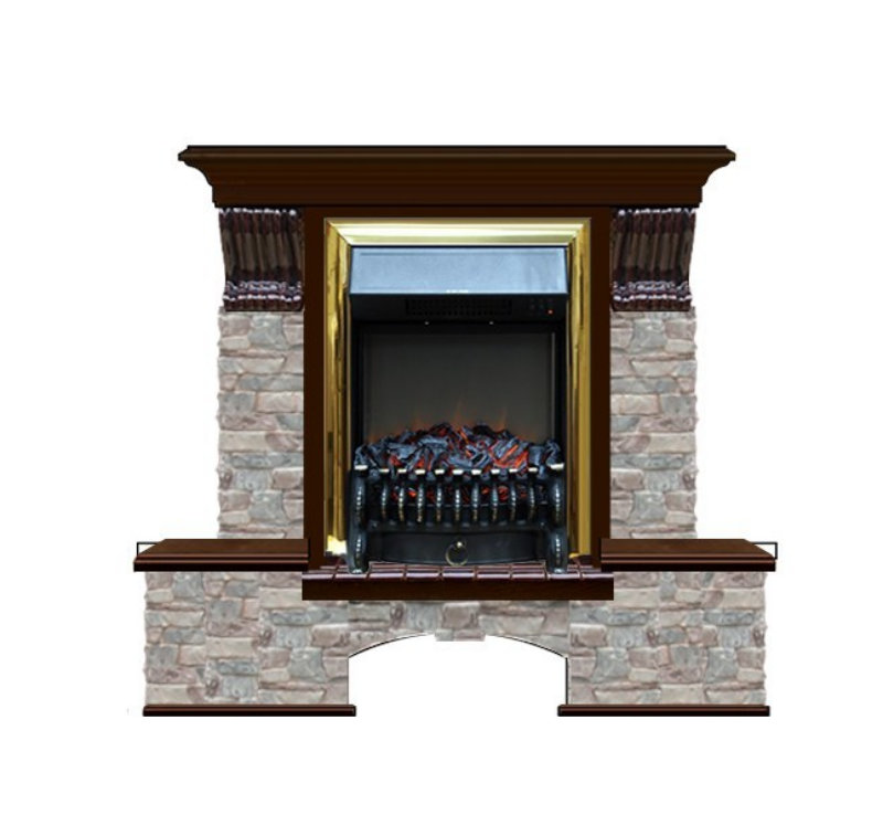 Каминокомплект Glenrich Бостон К Грот цветной (Fobos brass) дуб