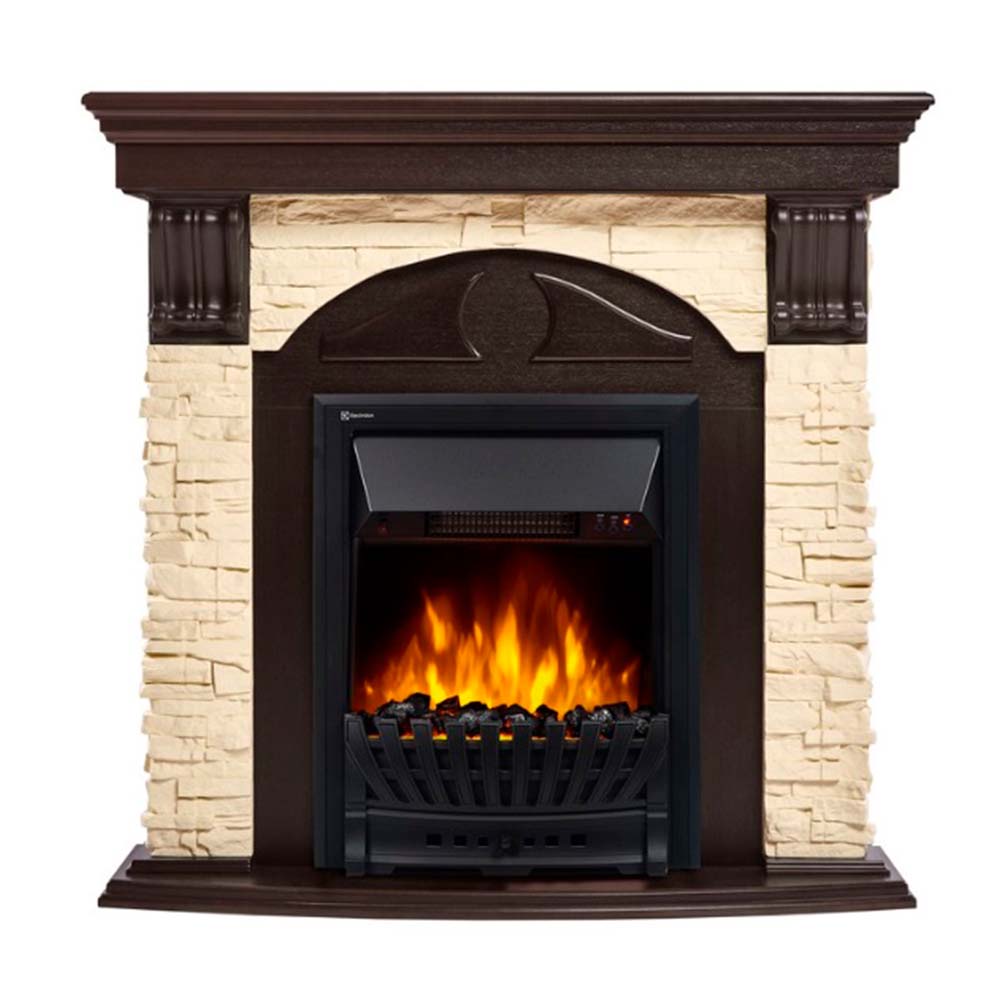 Каминокомплект Electrolux Torre Classic с очагом Classic EFP/P-1020LS камень слоновая кость, шпон венге