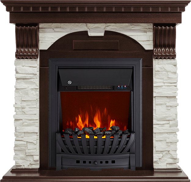 Каминокомплект Royal Flame  Dublin - Темный дуб / Сланец белый с очагом Aspen Black