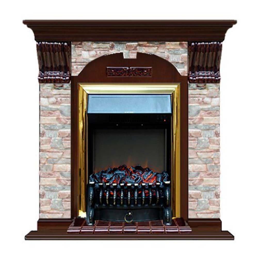 Каминокомплект Glenrich Арочный Грот цветной (Magestic brass) дуб