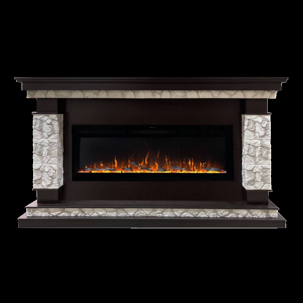 Каминокомплект Glenrich Лорд (без плитки) Crystal 50 камень карелия, шпон венге