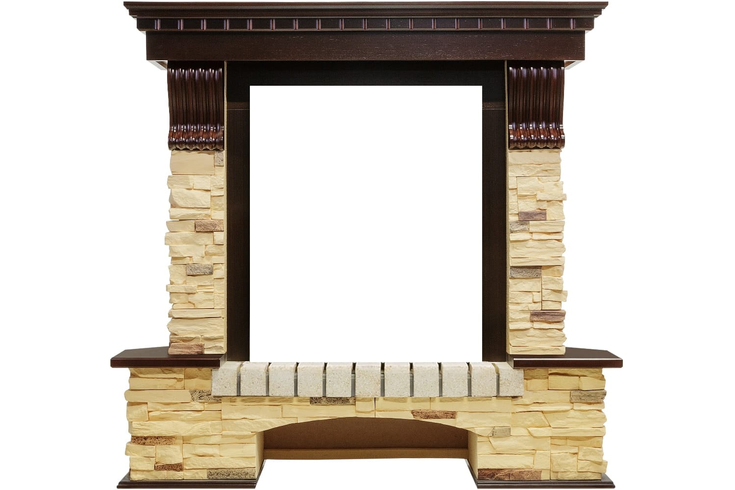 Каминокомплект Royal Flame  Pierre Luxe угловой - Темный дуб / Сланец с очагом Majestic FX M Brass