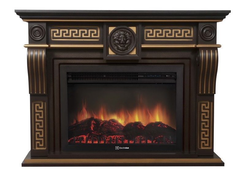 Каминокомплект Electrolux Vittoriano 26/30 с очагом EFP/P-2620RLS темный дуб с золотой патиной