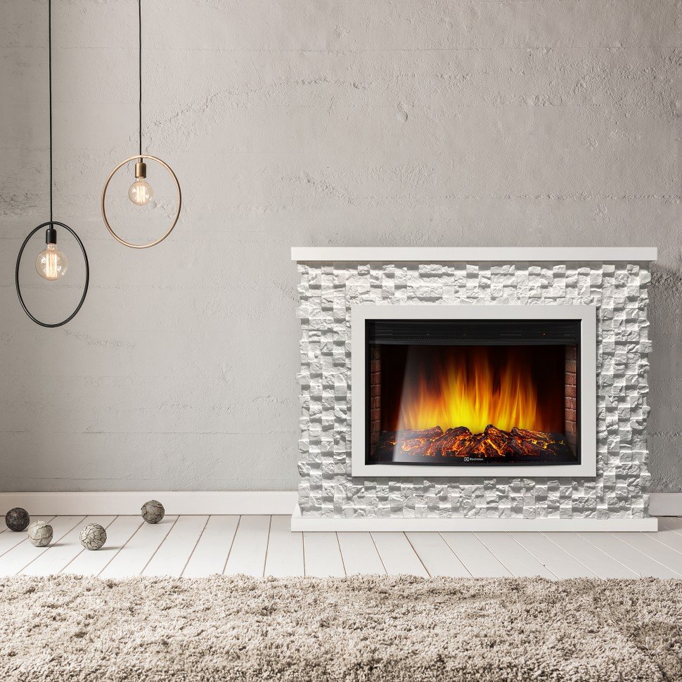 Каминокомплект Electrolux Quadro 30 с очагом EFP/P-3320RLS камень песчаник античный белый, белая эмаль