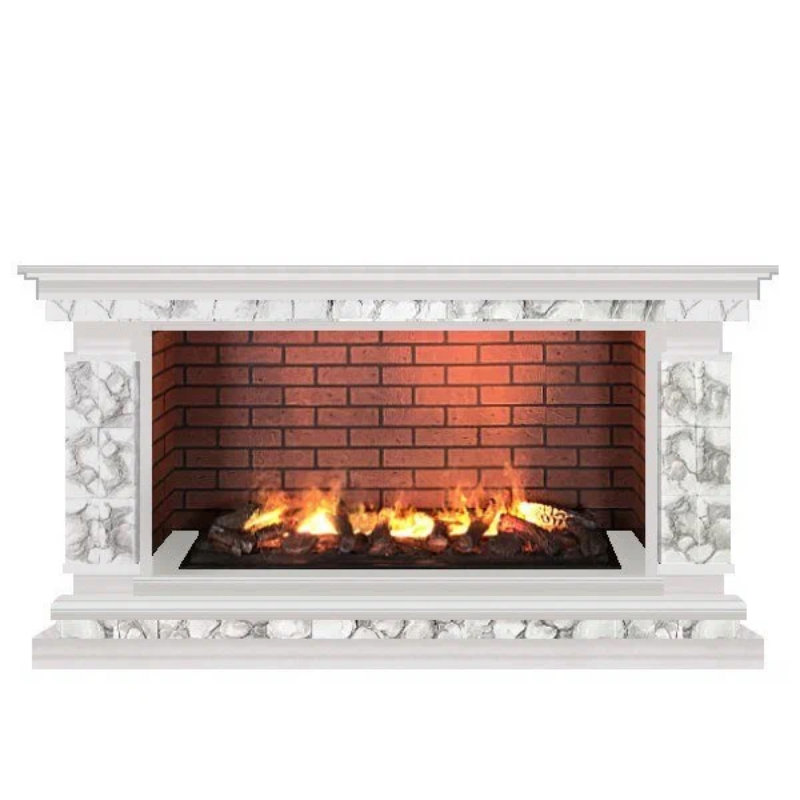 Каминокомплект Glenrich Лорд (без плитки) Crystal 50 камень марсель, шпон белый