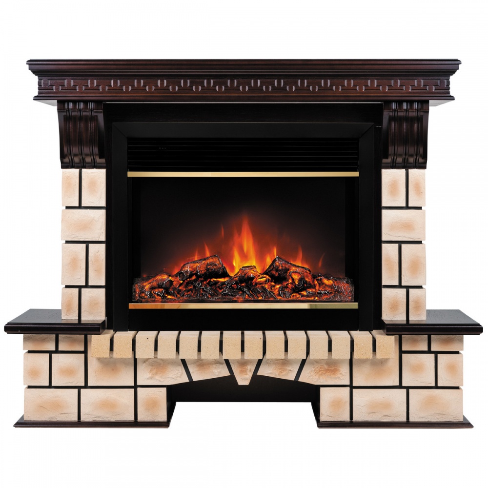 Электрокамин RealFlame  Stone Brick 26 AO с очагом Moonblaze Deluxe Brass