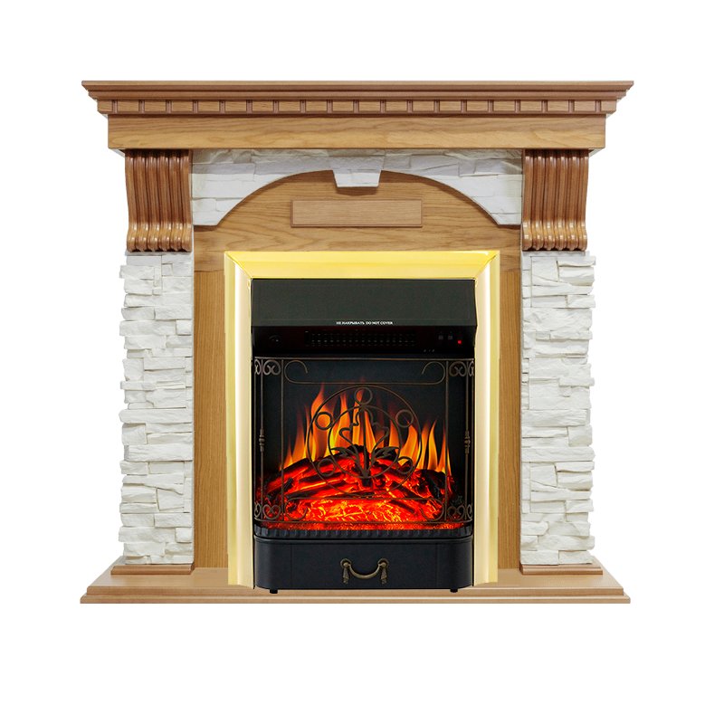 Каминокомплект Royal Flame  Dublin - Дуб / Сланец белый с очагом Majestic FX Brass