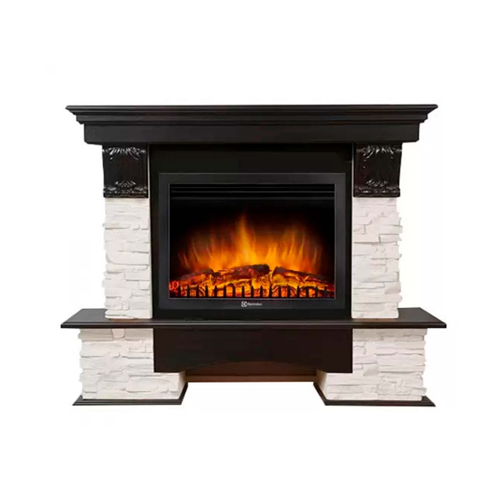 Каминокомплект Electrolux Pietra 25S с очагом EFP/P-2720RLS камень слоновая кость, шпон тёмный дуб