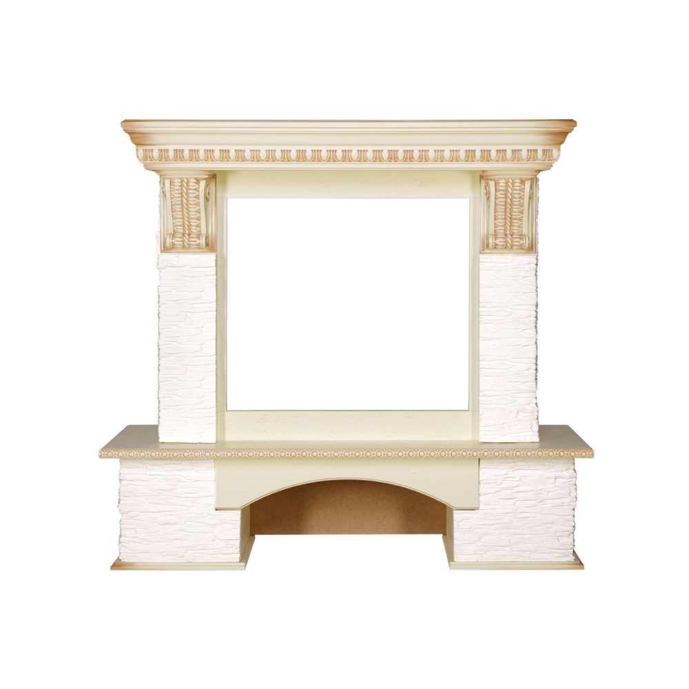 Каминокомплект Royal Flame  Pierre Luxe - Сланец белый / Слоновая кость с патиной с очагом Vision 23 EF LED 3D FX