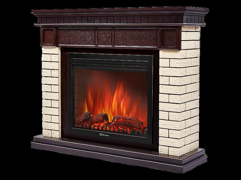 Портал Firelight Bricks 25 камень бежевый, шпон темный дуб