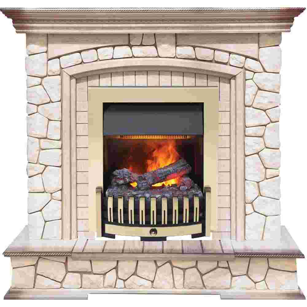 Каминокомплект Dimplex Preston - Белый/Слоновая кость с патиной с очагом Danville Brass FB2