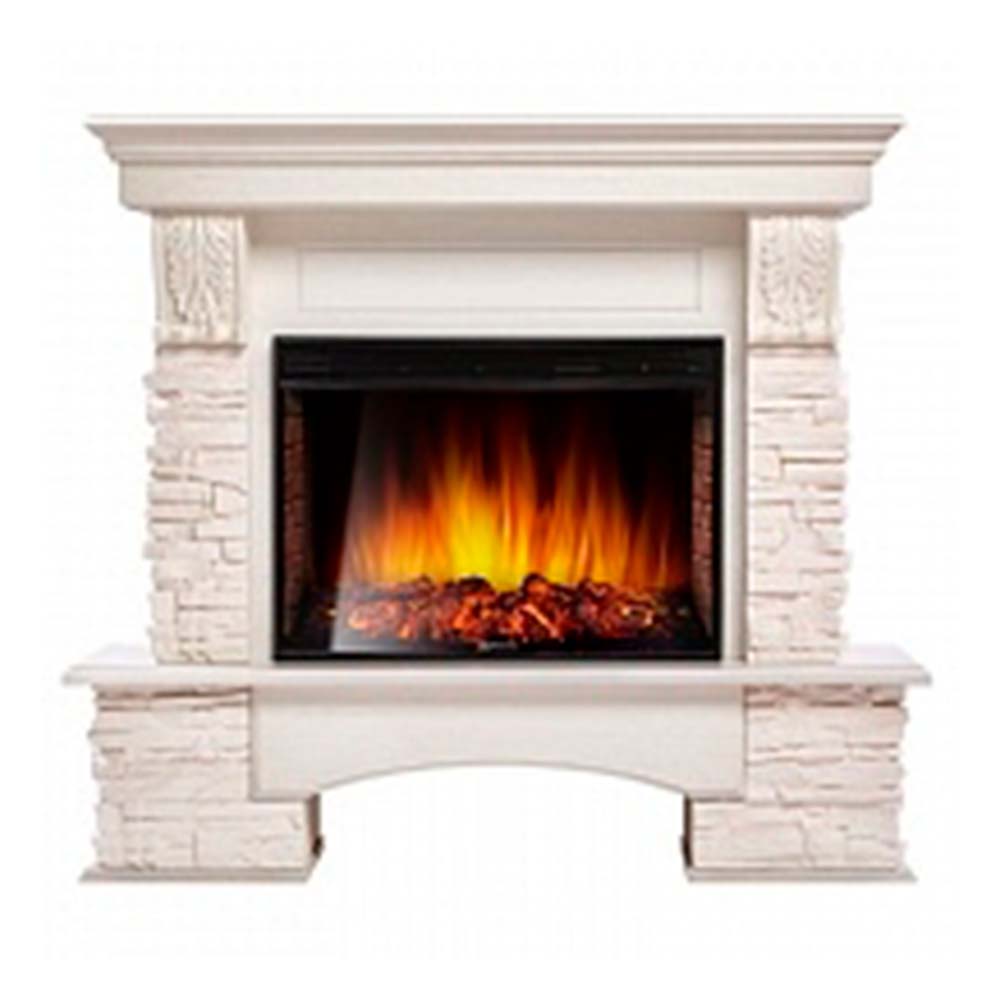 Каминокомплект Electrolux Pietra 25S с очагом EFP/P-2520LS камень белый, шпон белёный дуб