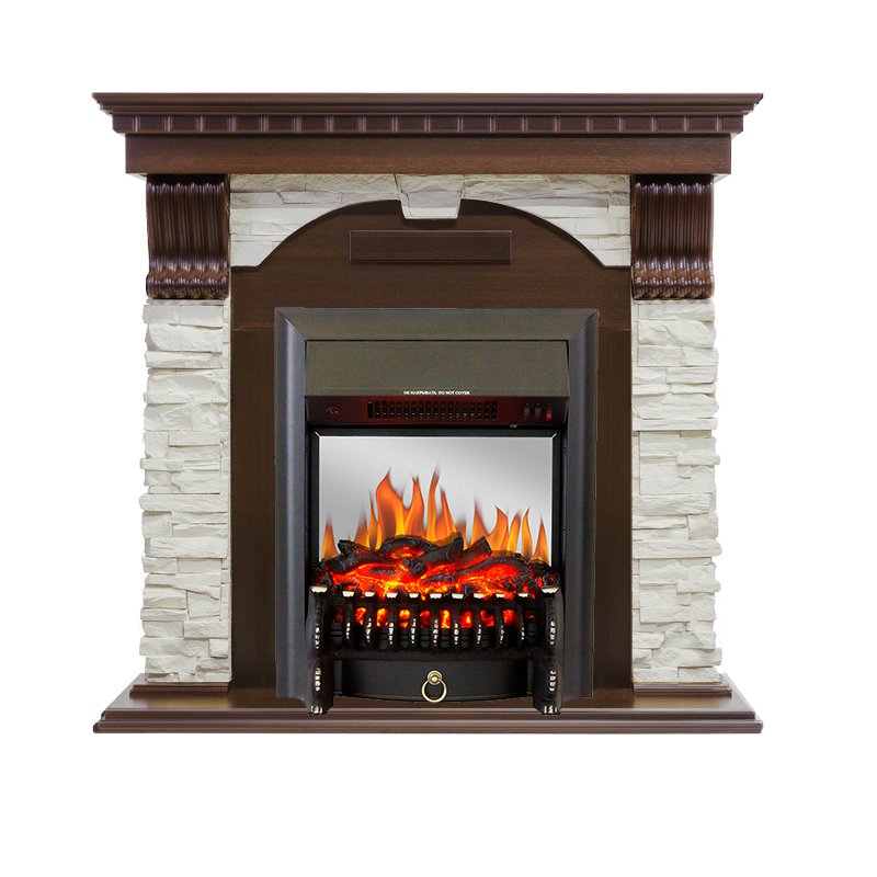 Каминокомплект Royal Flame  Dublin угловой - Темный дуб / Сланец белый с очагом Fobos FX M Black