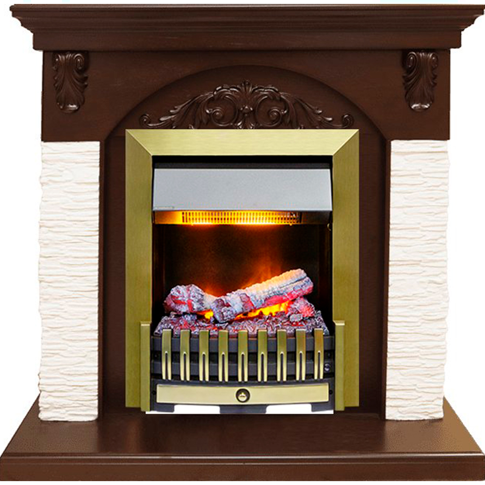 Каминокомплект Dimplex Bern Сланец мелкий белый / Темный дуб с очагом Danville Antique Brass FB2