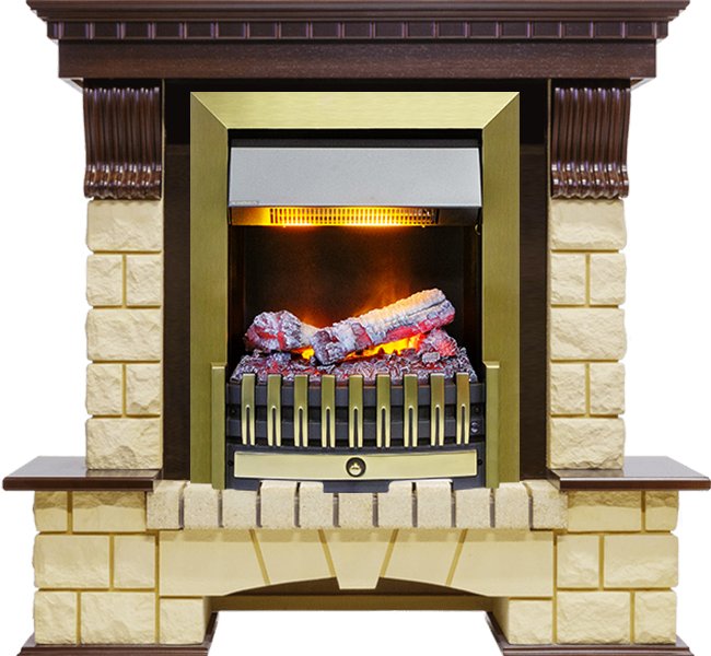 Каминокомплект Dimplex Pierre Luxe - Темный дуб / Шампань (Высота 1050мм) с очагом Danville Antique Brass FB2