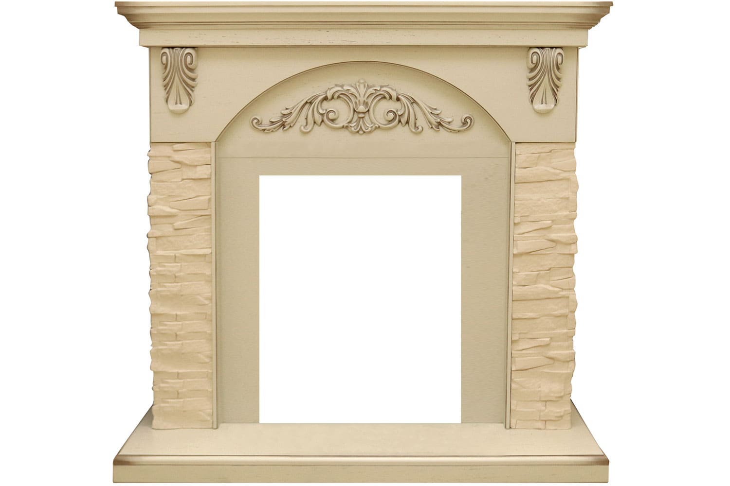 Каминокомплект Royal Flame  Bern Сланец крупный бежевый / Алебастр темная патина с очагом Fobos FX Black