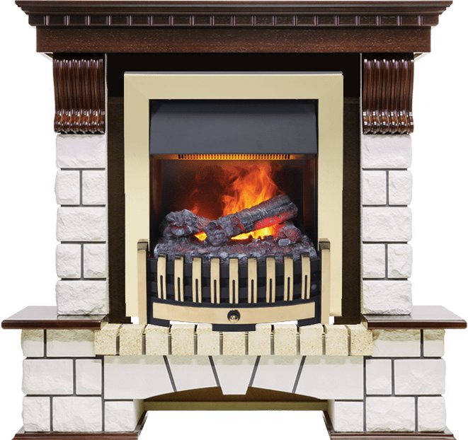 Каминокомплект Dimplex Pierre Luxe угловой - Темный дуб / Белый (Высота 1050мм) с очагом Danville Brass FB2