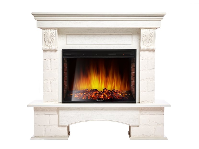 Каминокомплект Electrolux Forte 30 U (угловой) с очагом EFP/P-3320RLS камень белый, шпон белёный дуб