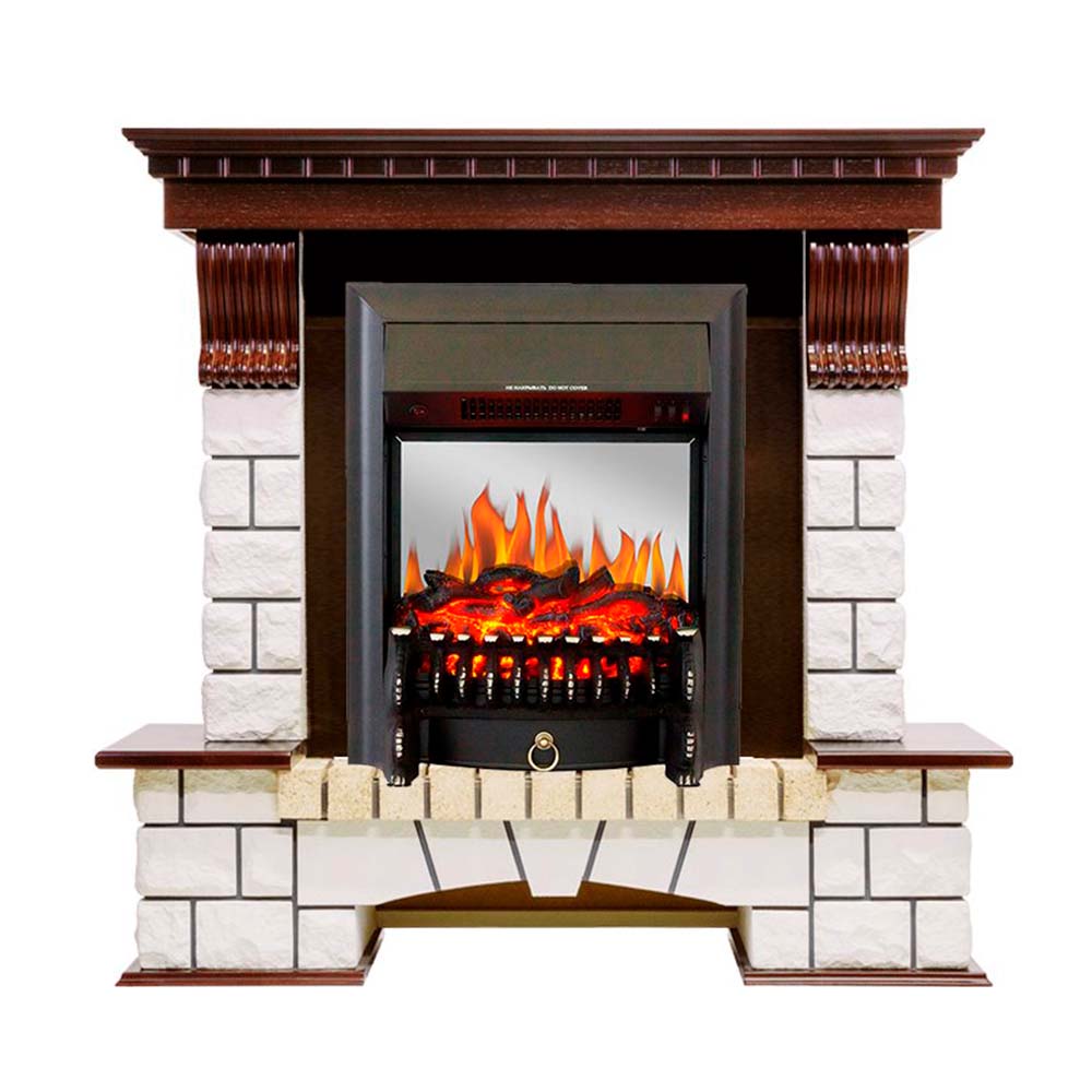 Каминокомплект Royal Flame  Pierre Luxe - Темный дуб / Белый с очагом Fobos FX M Black
