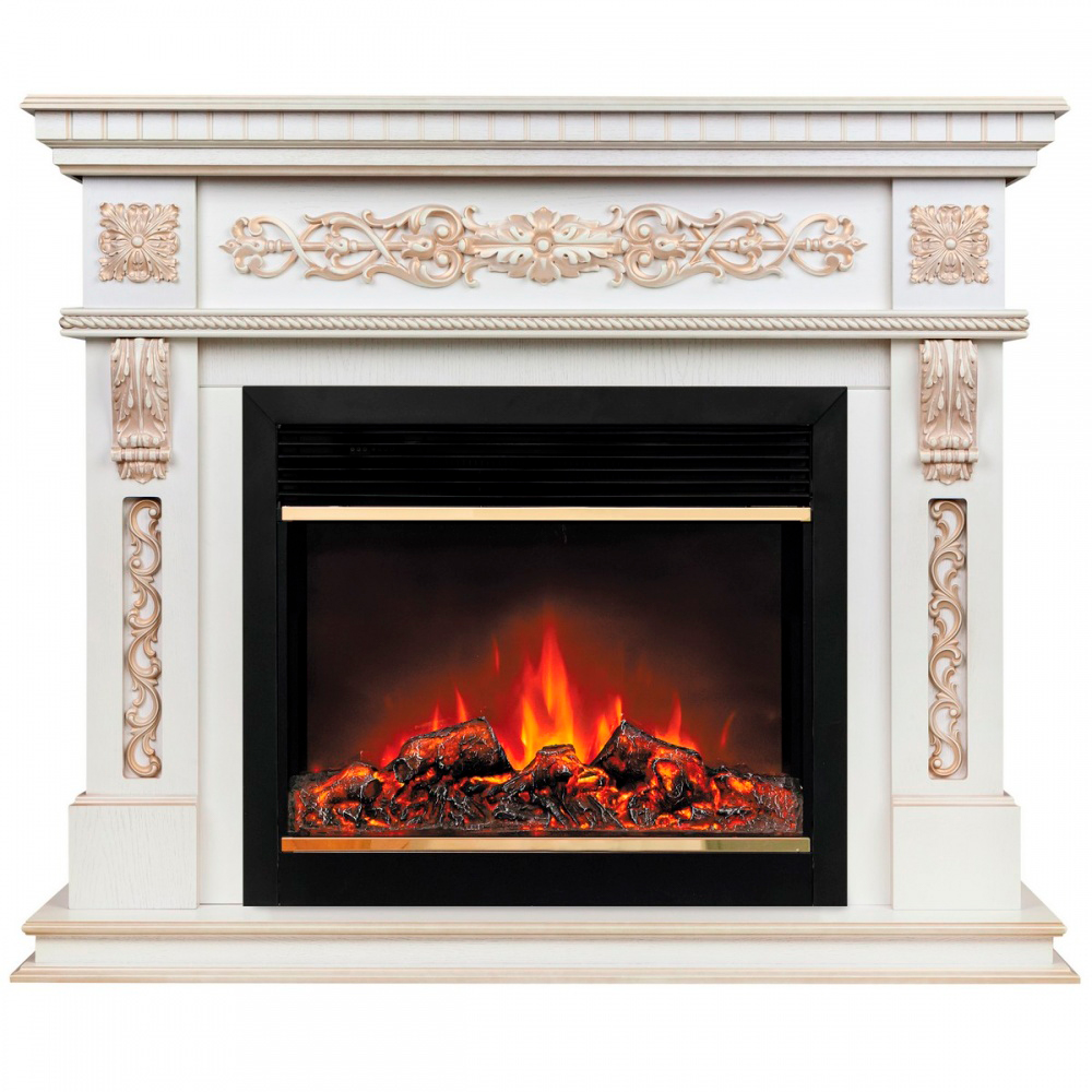 Электрокамин RealFlame  Estella 25,5/26 WT с очагом Moonblaze Deluxe Brass