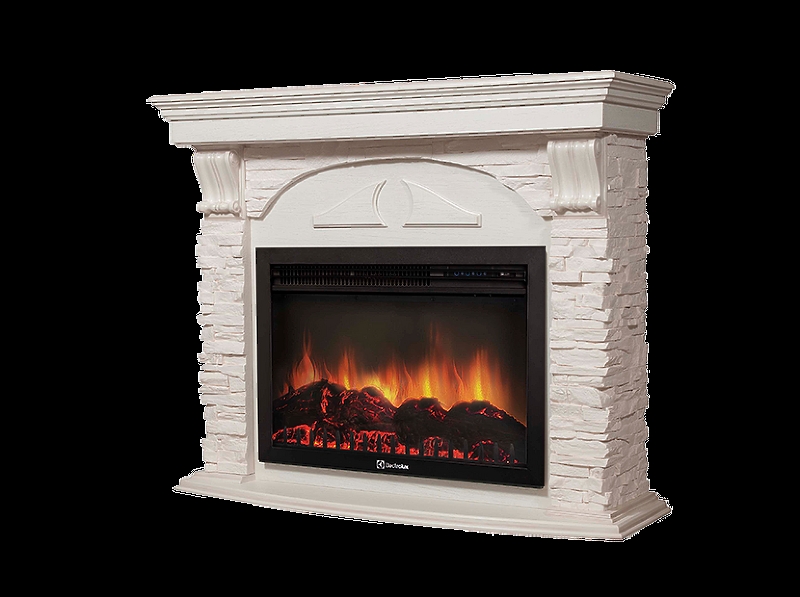 Портал Firelight Torre 25S камень белый, шпон белёный дуб