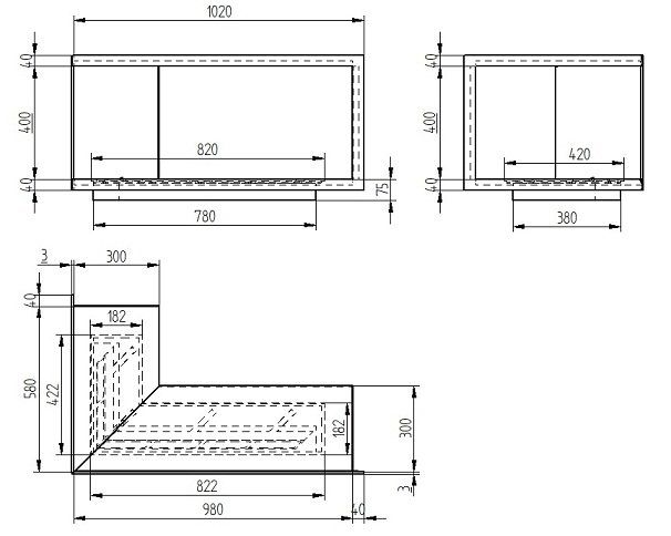 Биокамин Zefire Standart 1000 для угловой стены