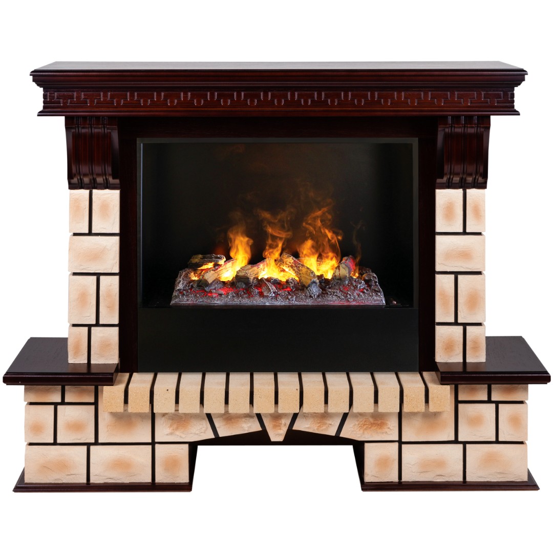 Электрокамин RealFlame  Stone Brick 26 AO с очагом 3D Cassette 630 + Black вставка