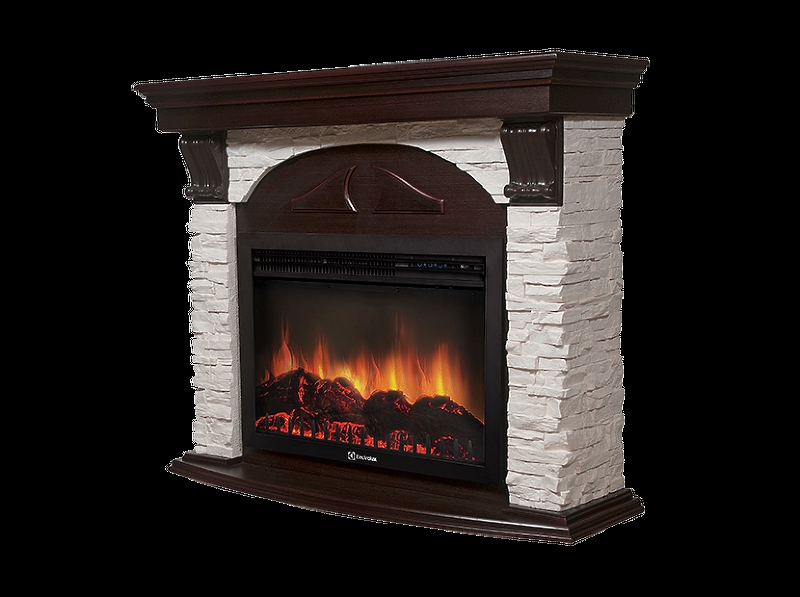 Портал Firelight Torre 30S камень белый, шпон темный дуб