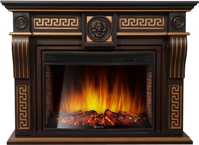 Каминокомплект Electrolux Vittoriano 30 с очагом EFP/P-3320RLS темный дуб с золотой патиной