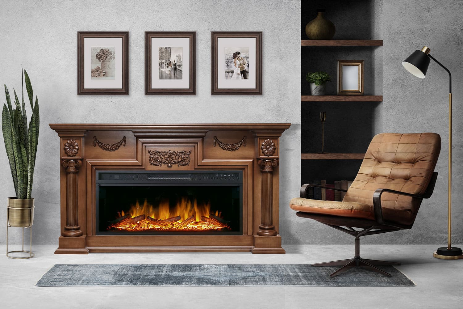 Каминокомплект Royal Flame  London - Слоновая кость с патиной с очагом Dioramic 28 LED FX