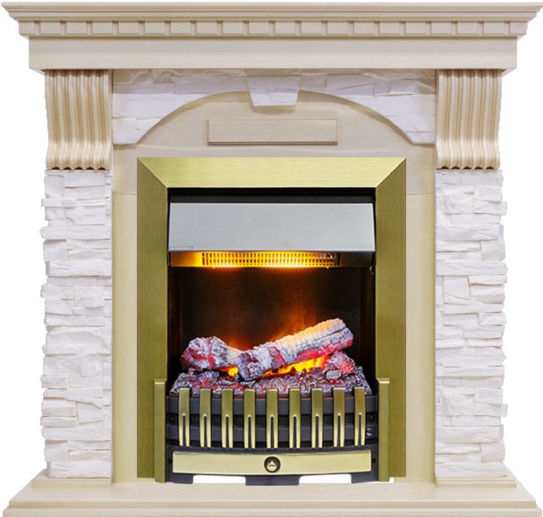 Каминокомплект Dimplex Dublin - Слоновая кость с патиной / Сланец крем с очагом Danville Antique Brass FB2