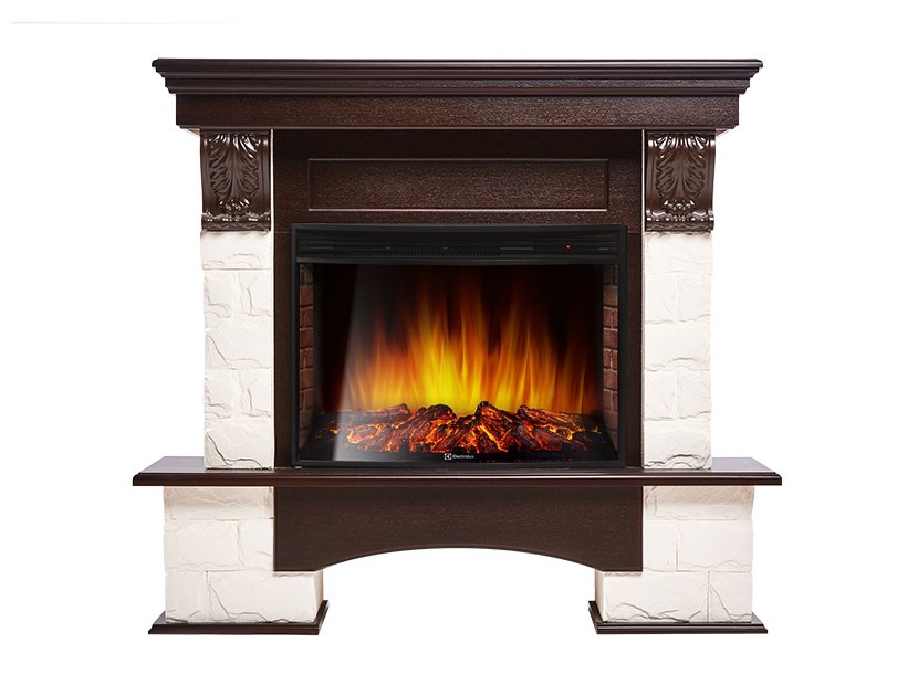 Каминокомплект Electrolux Forte 30S с очагом EFP/P-3320RLS камень белый, шпон дуб